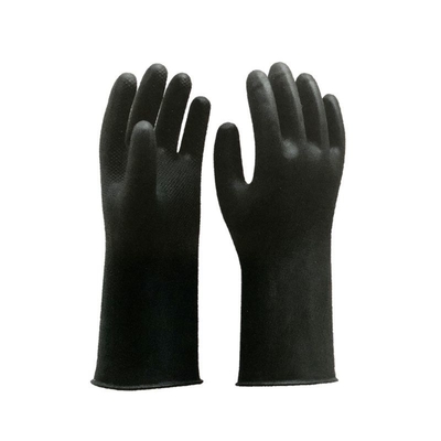 抵抗力がある化学薬品を並べる防水黒い産業ゴム製手袋32 Cm Unflocked